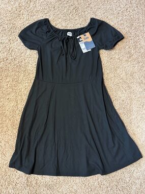 Black Ribbed Short Sleeve Dress